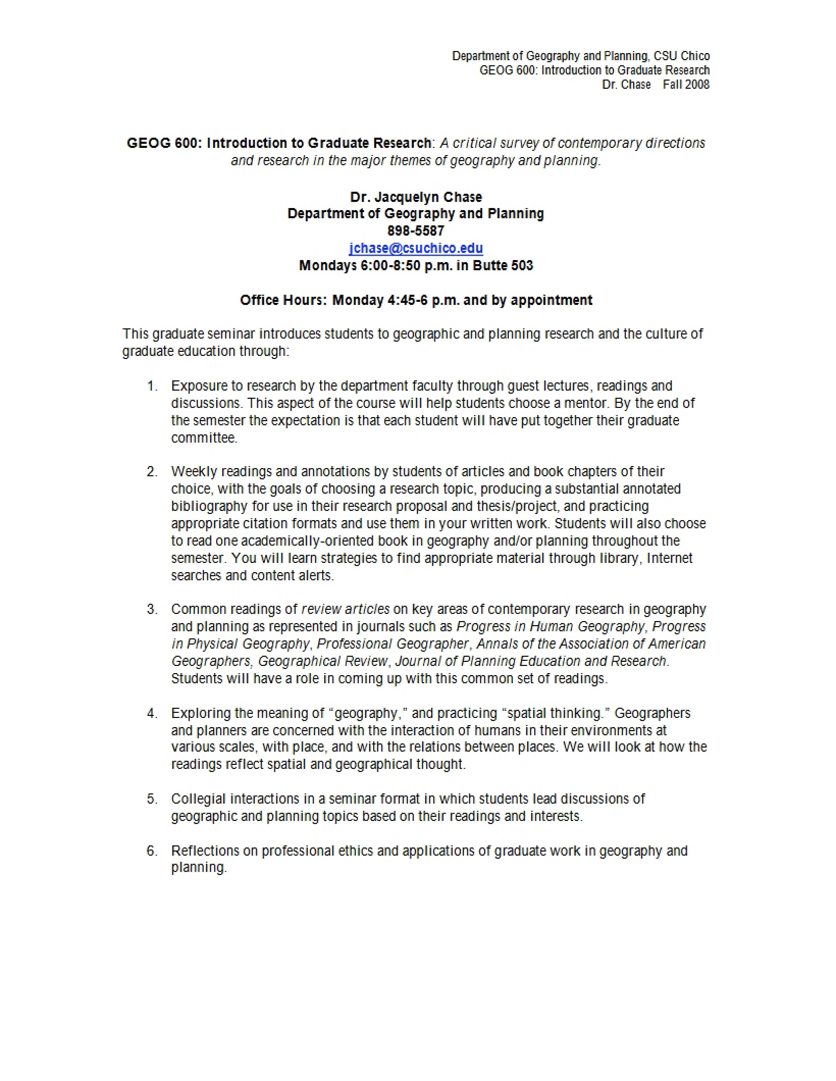 GEOG 600 Course Outline