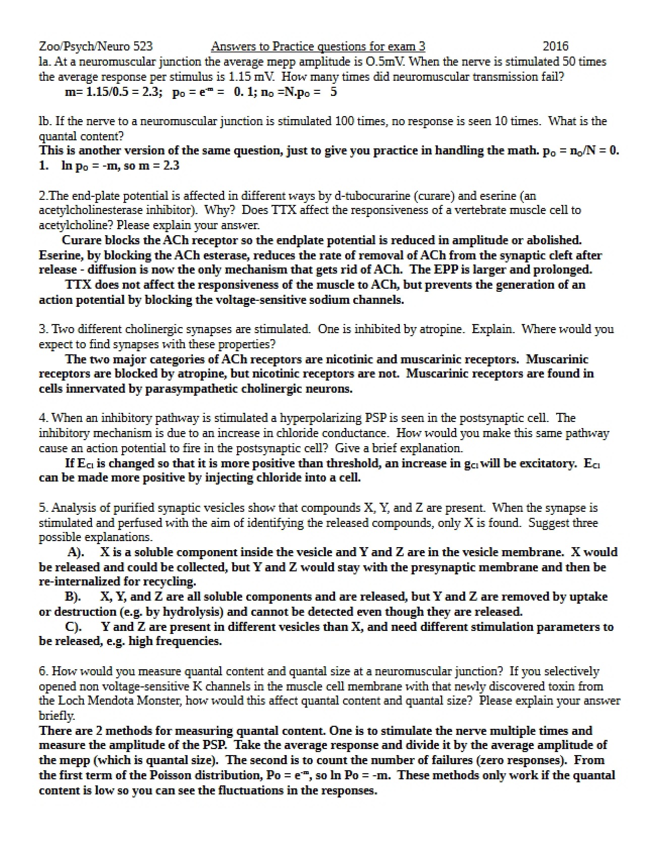 Exam 3 Answers to Practice Questions