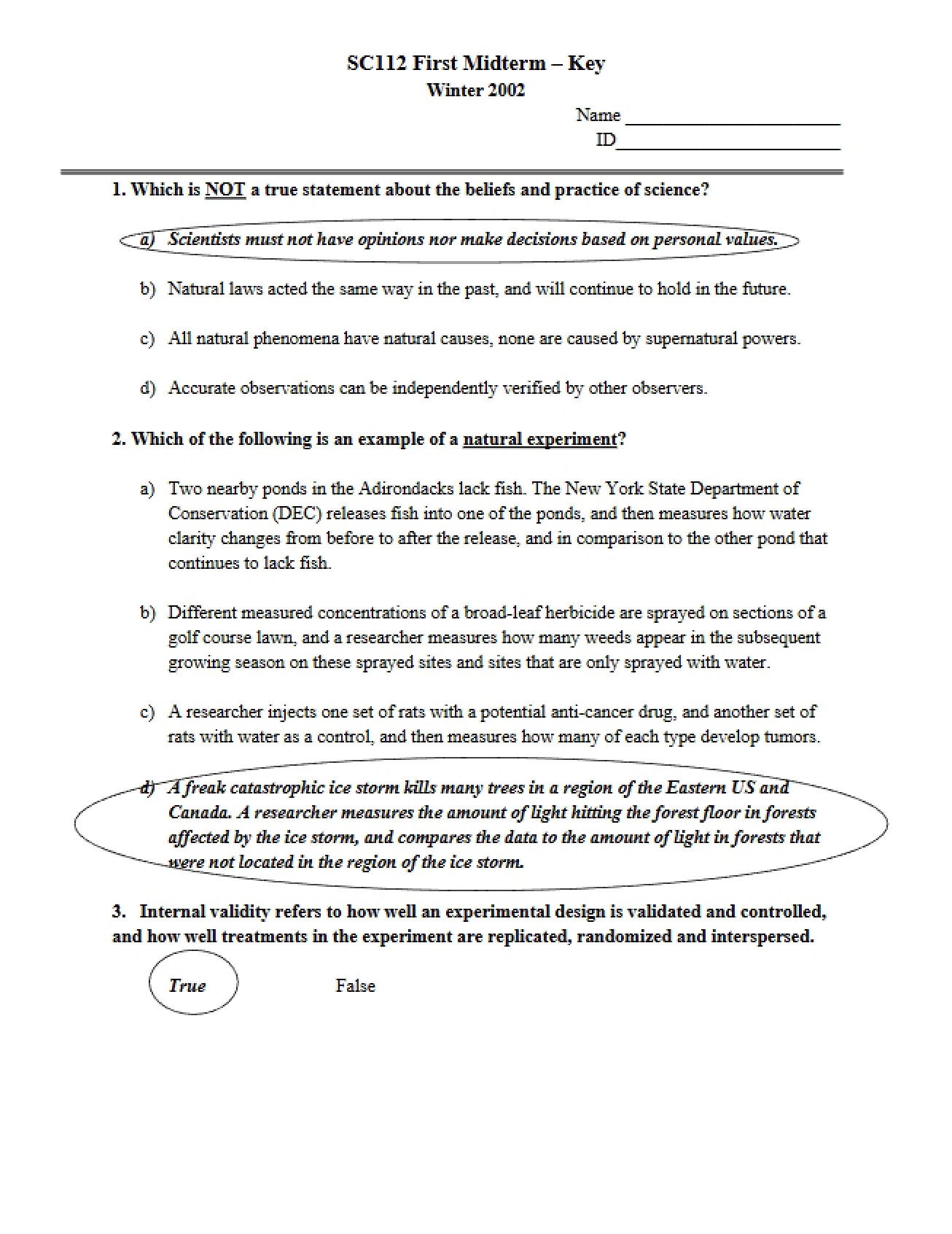 Key for General Biology Midterm