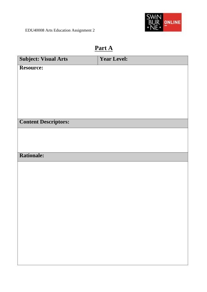 Assignment 2 for Arts Education