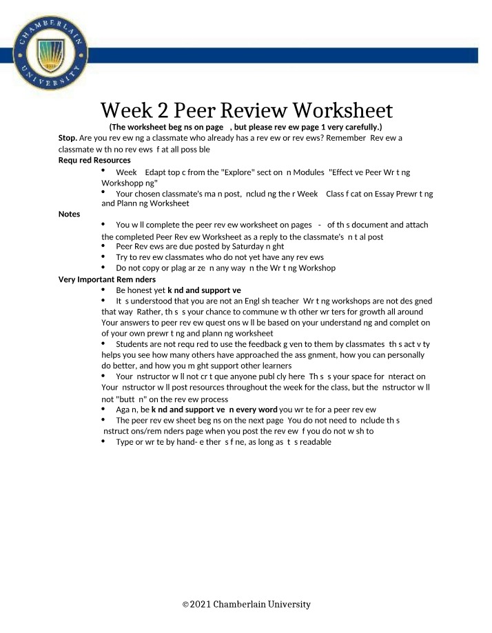 Peer Review Worksheet for Week 2