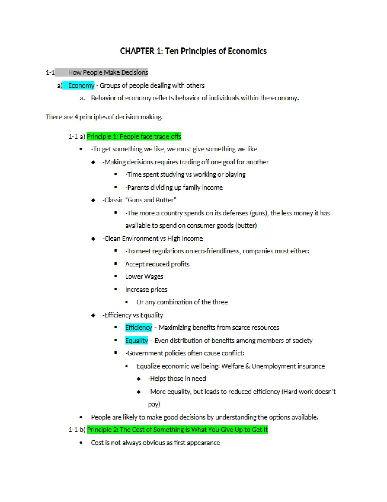 First Chapter Economics Principles Top Ten