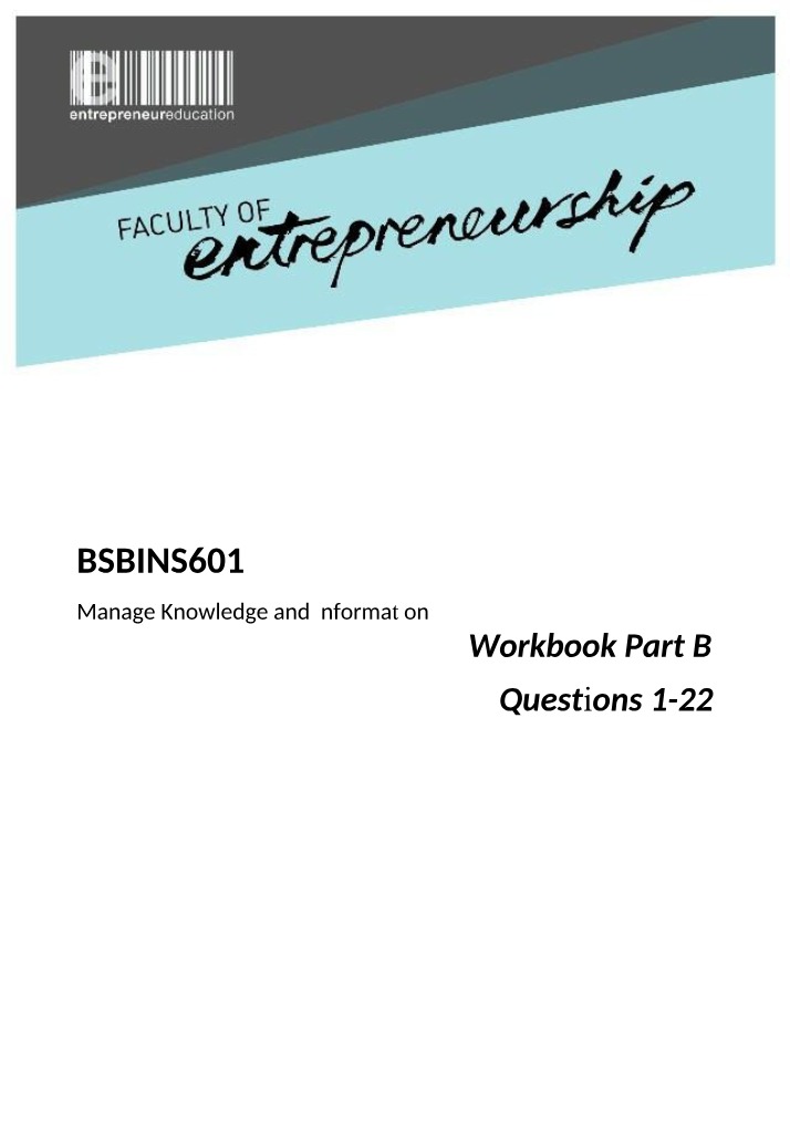Workbook for Effective Knowledge and Information Management