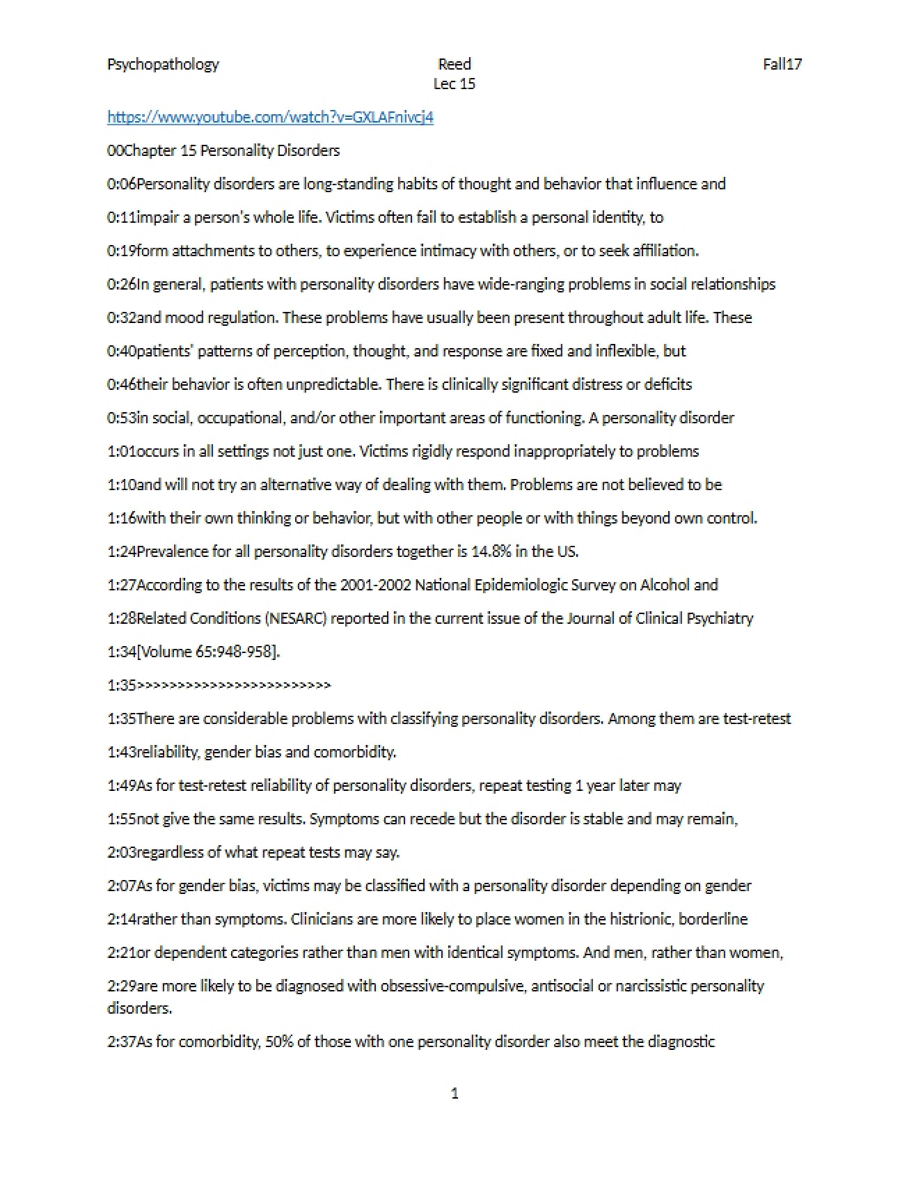 Disorders of Personality Lecture 15