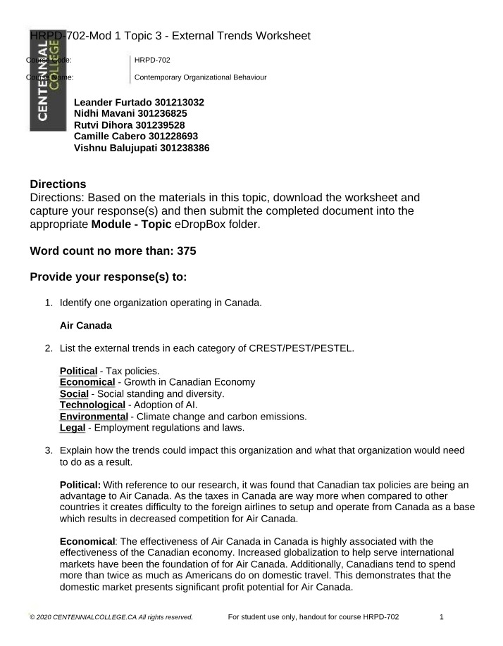 Module 1 Topic 3 - External Trends Worksheet