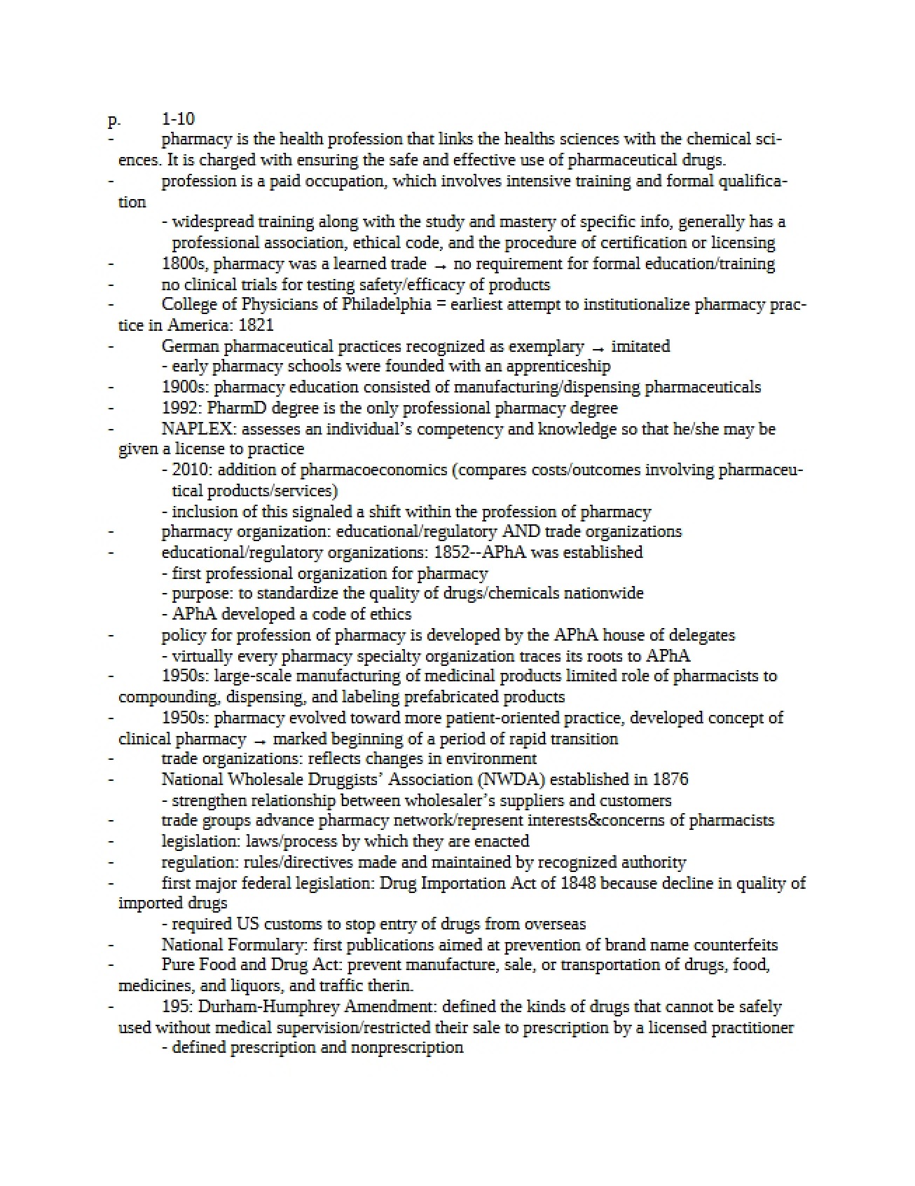 Pharmacy Profession Class Notes