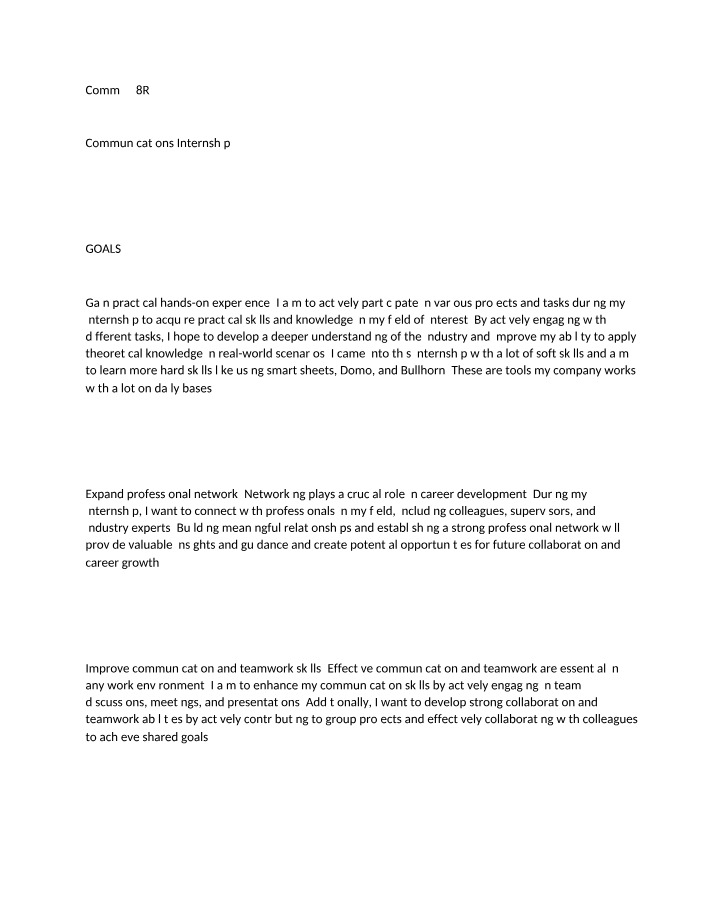 Communications Internship Goals (COMM 498R)