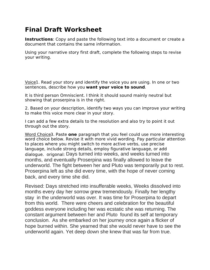 Improving Voice and Word Choice - Narrative Story Revision