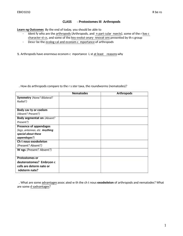 Class 23 - Arthropods and Protostomes III