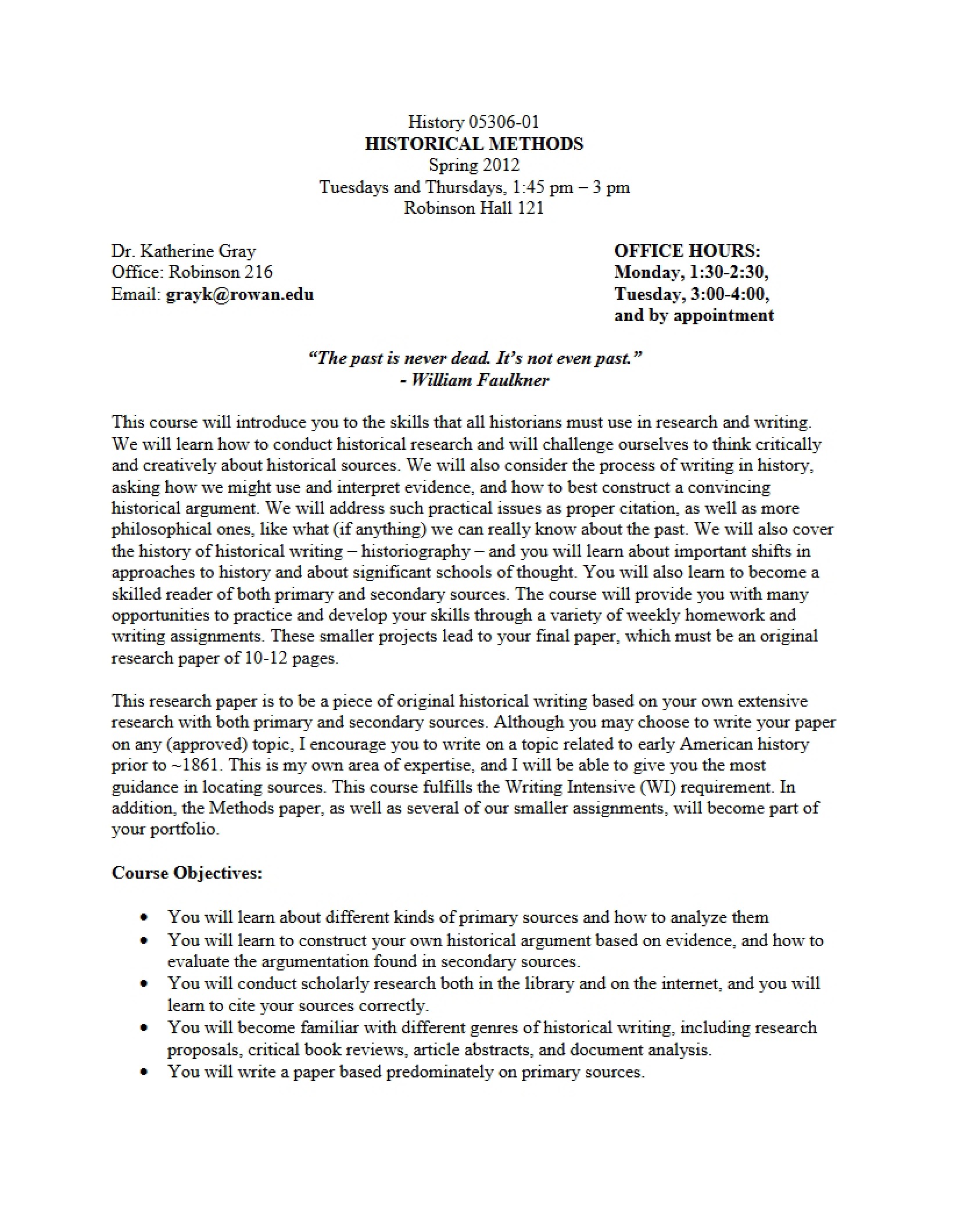 Syllabus for Historical Methods