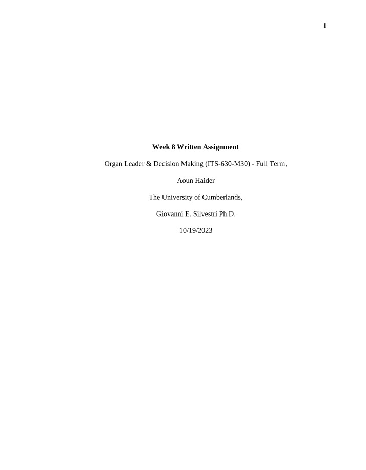 Week 8 Written Assignment for ITS-630