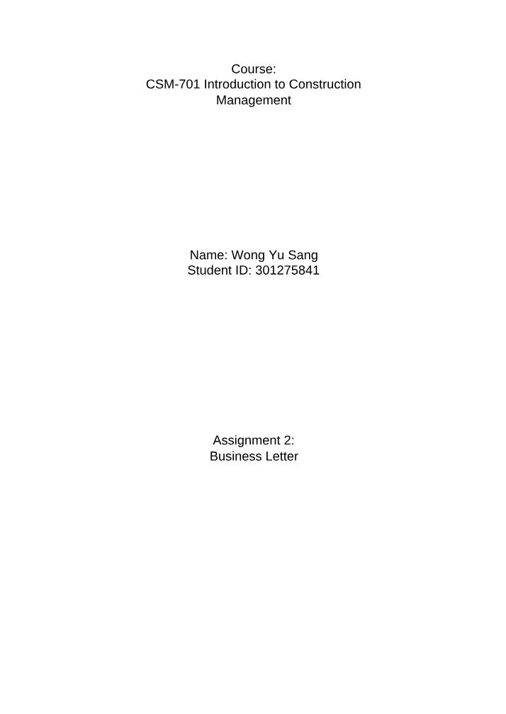 Assignment 2 - Business Letter