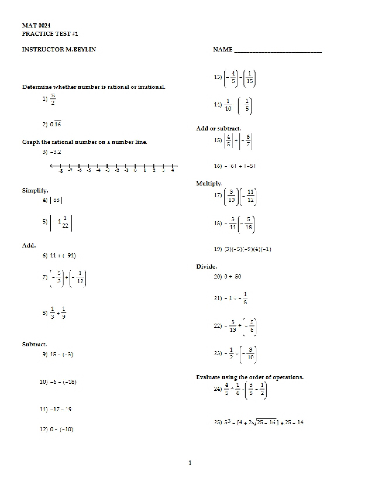 Review for Exam One