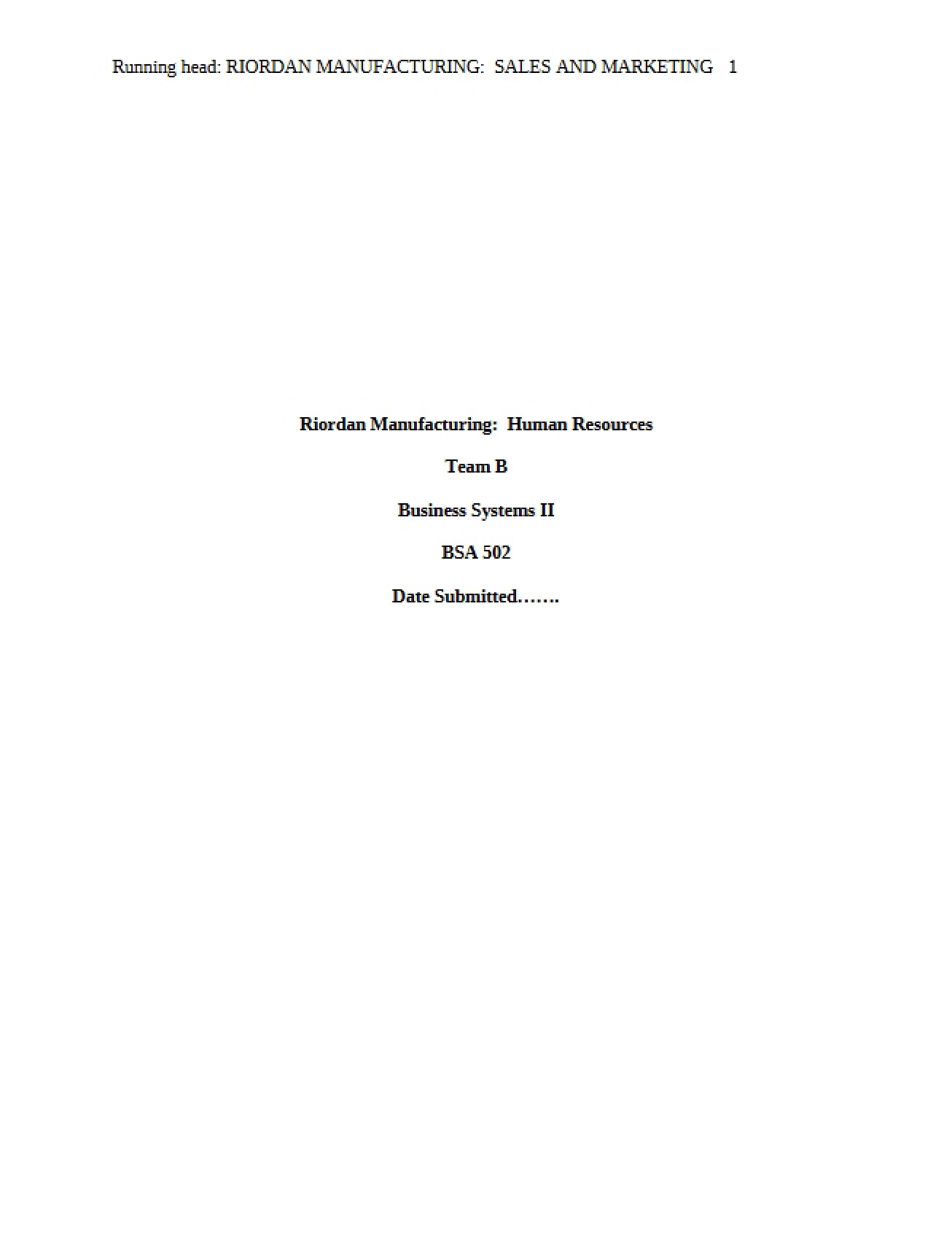 Riordan Manufacturing Human Resources