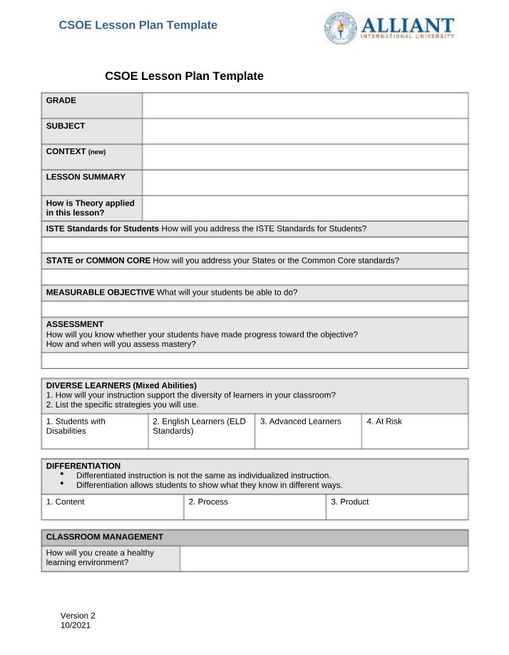 Lesson Plan Template (CSOE)
