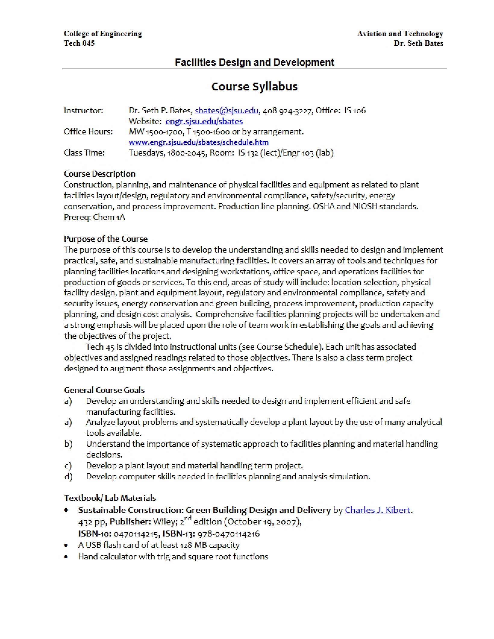 Sustainable Facilities Syllabus