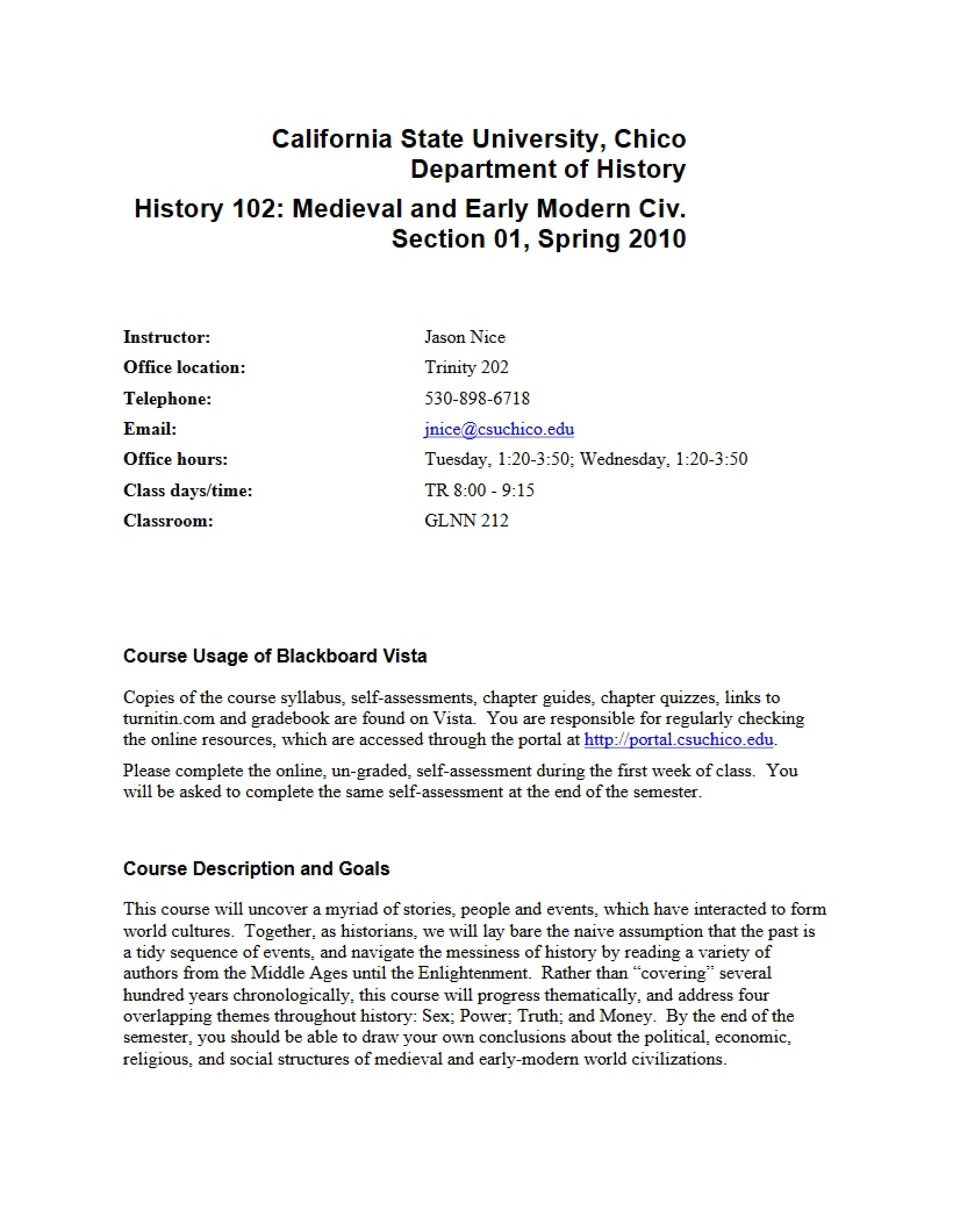 Medieval and Early Modern Civ Syllabus