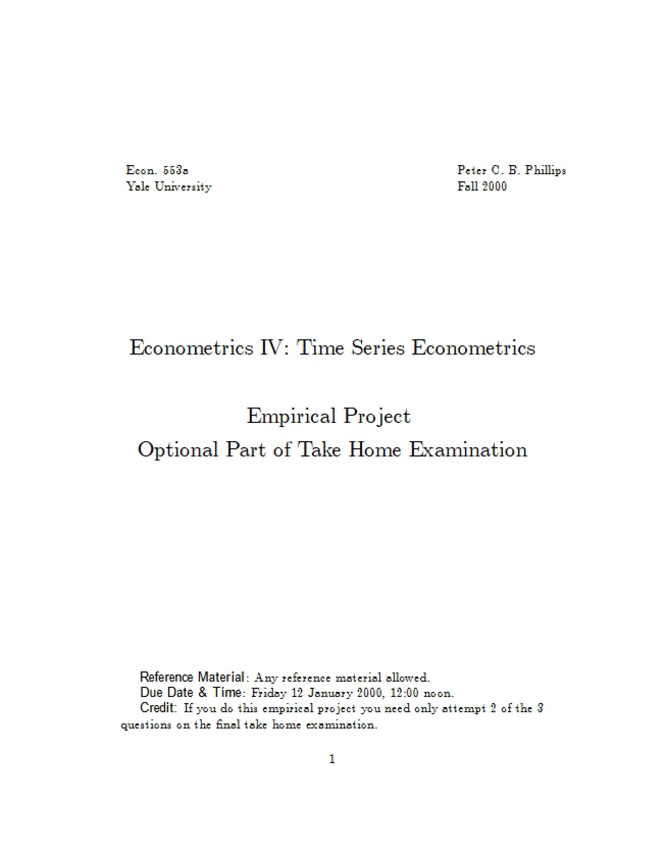 Optional Empirical Project (Take Home)