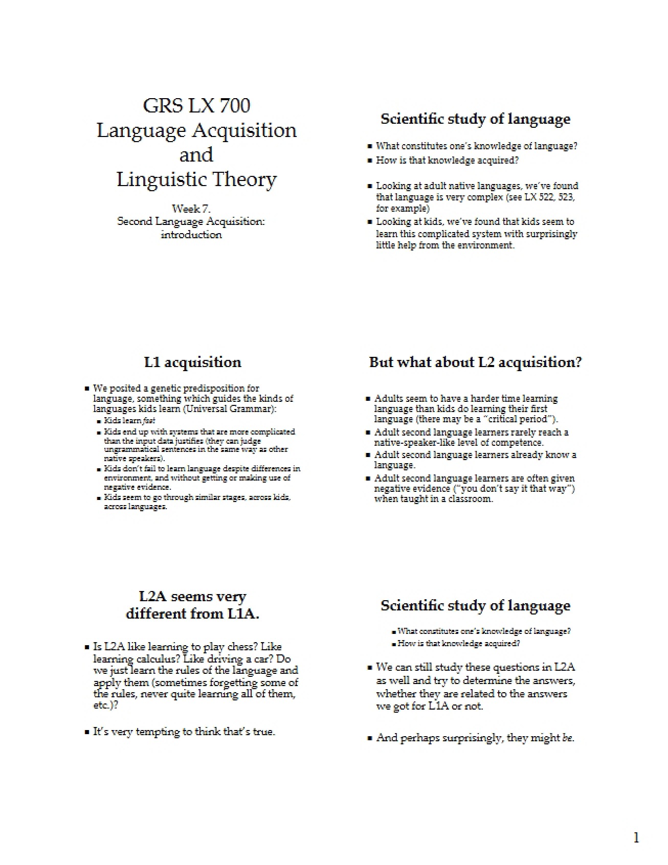 Theory of Linguistics and Language Acquisition