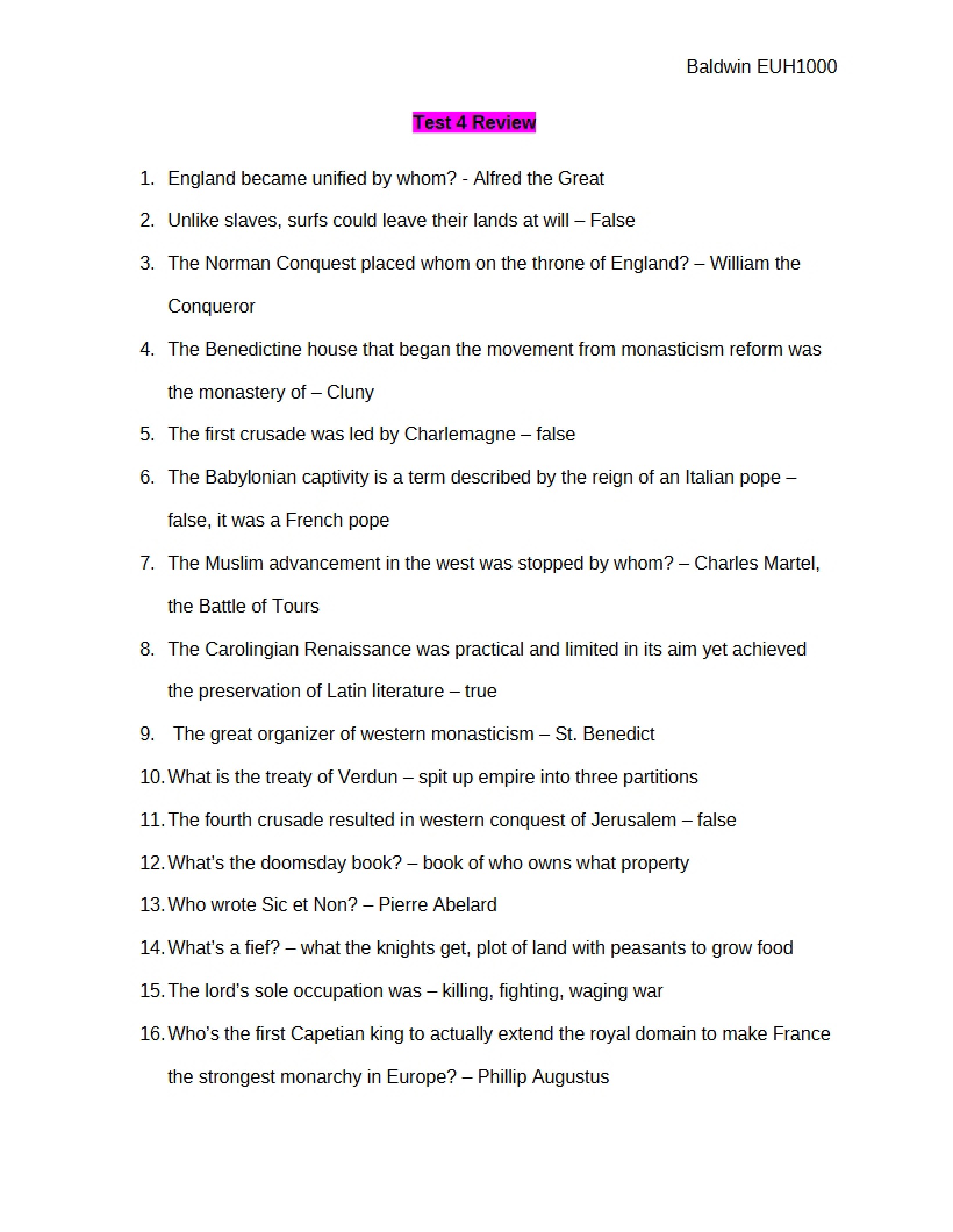 Review for Test 4
