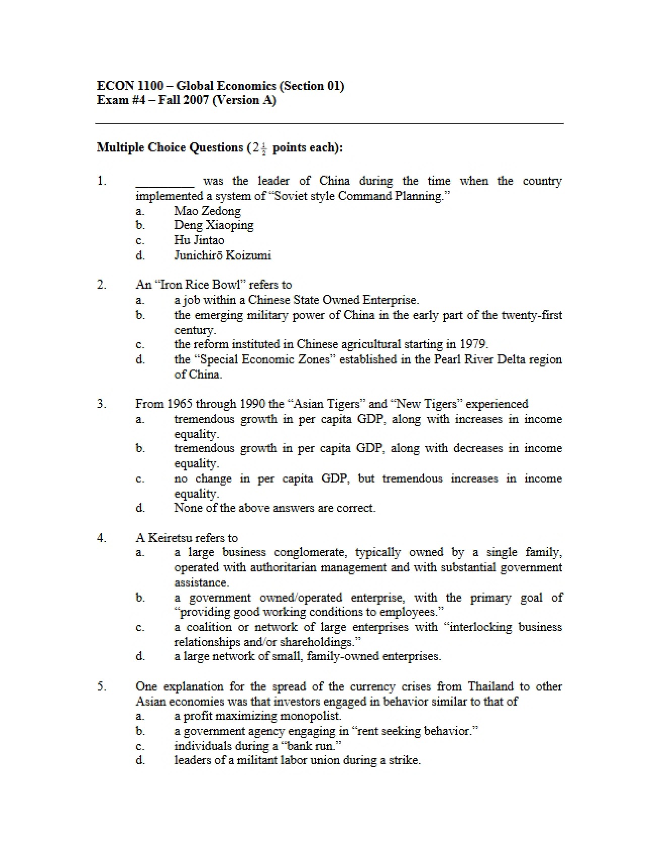 Fourth Exam in ECON 1100