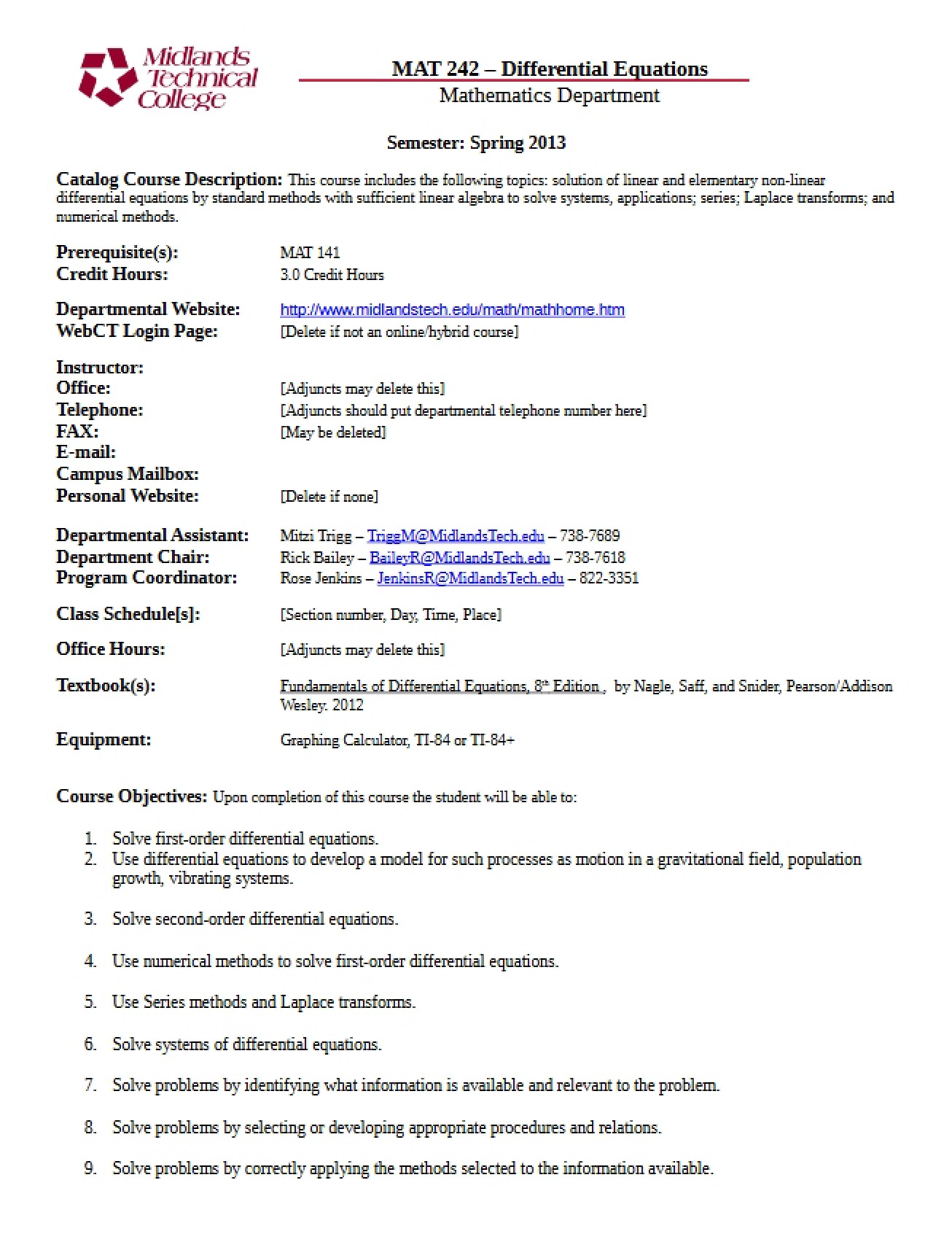 Diff Eq Course