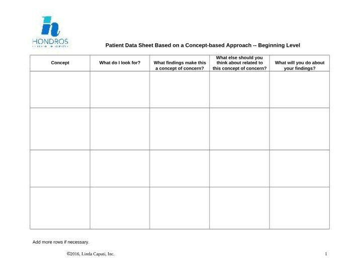 Patient Data Sheet - Concept-based Approach