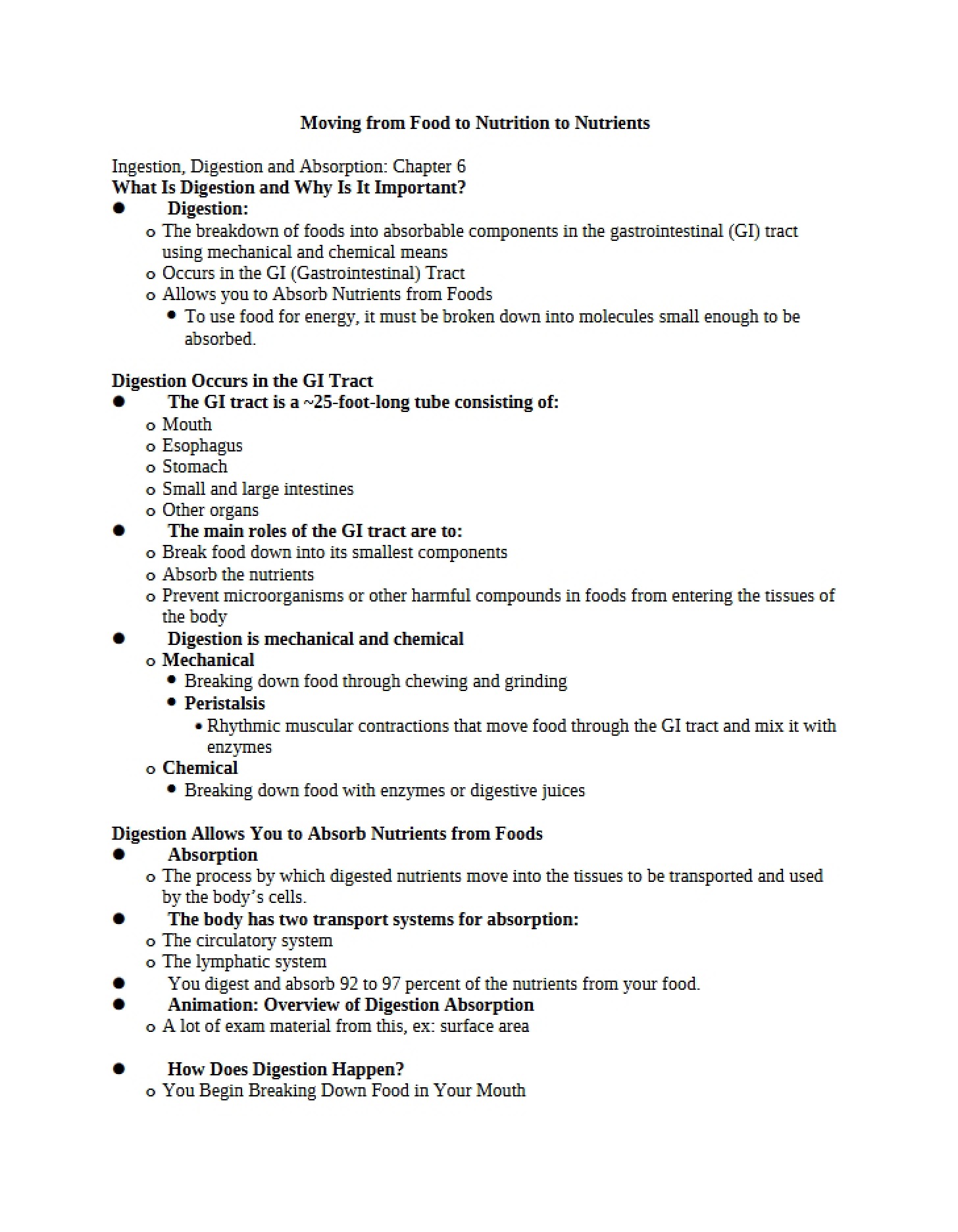 Absorption, Digestion, and Ingestion Chapter 6