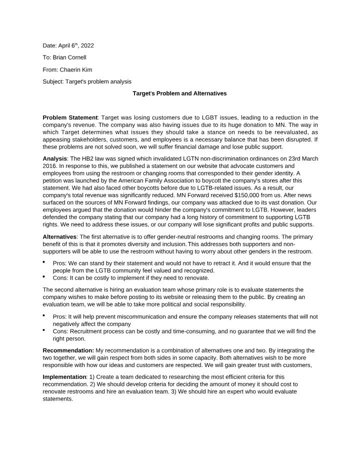 Analysis of Target's Problem