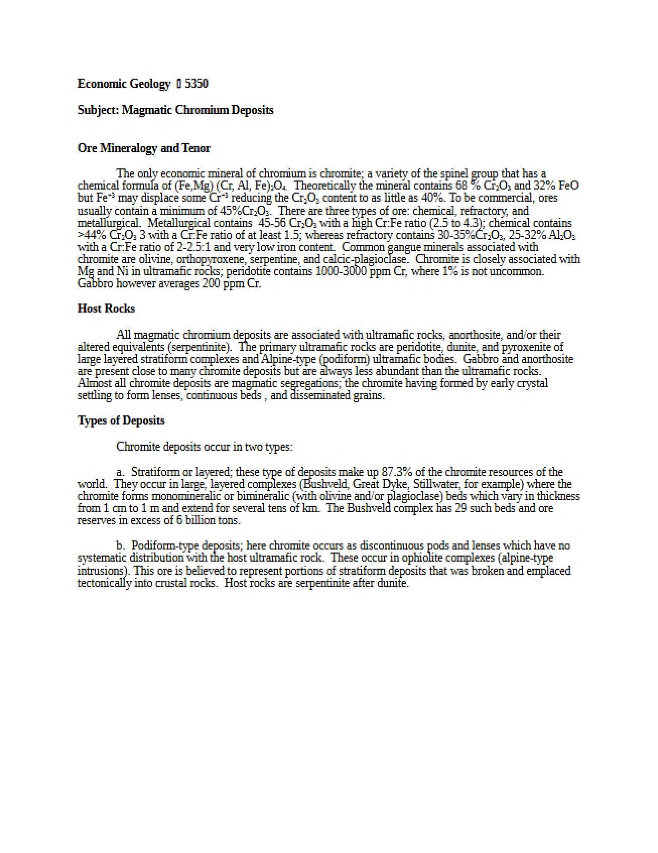 Chromium Deposits of Magmatic Origin