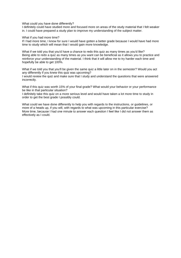 Quiz Reflection and Strategies for Better Study Habits