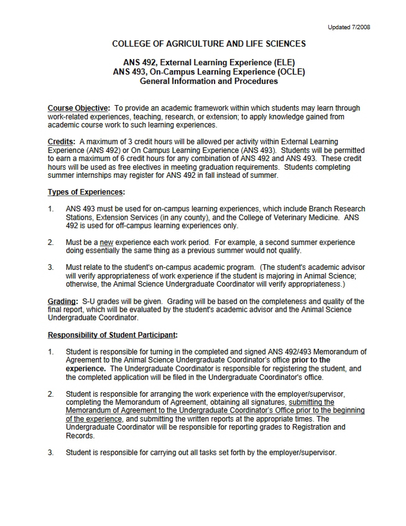 External Learning Experience Syllabus