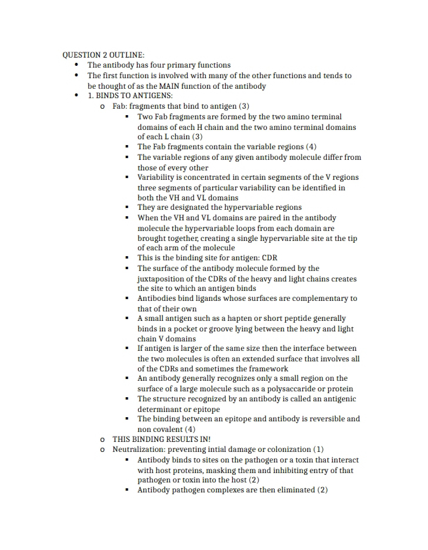 Outline for Question Two