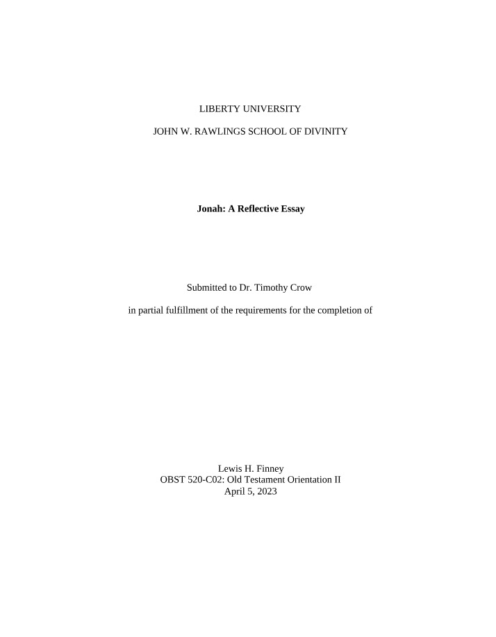 A Reflective Essay on Jonah