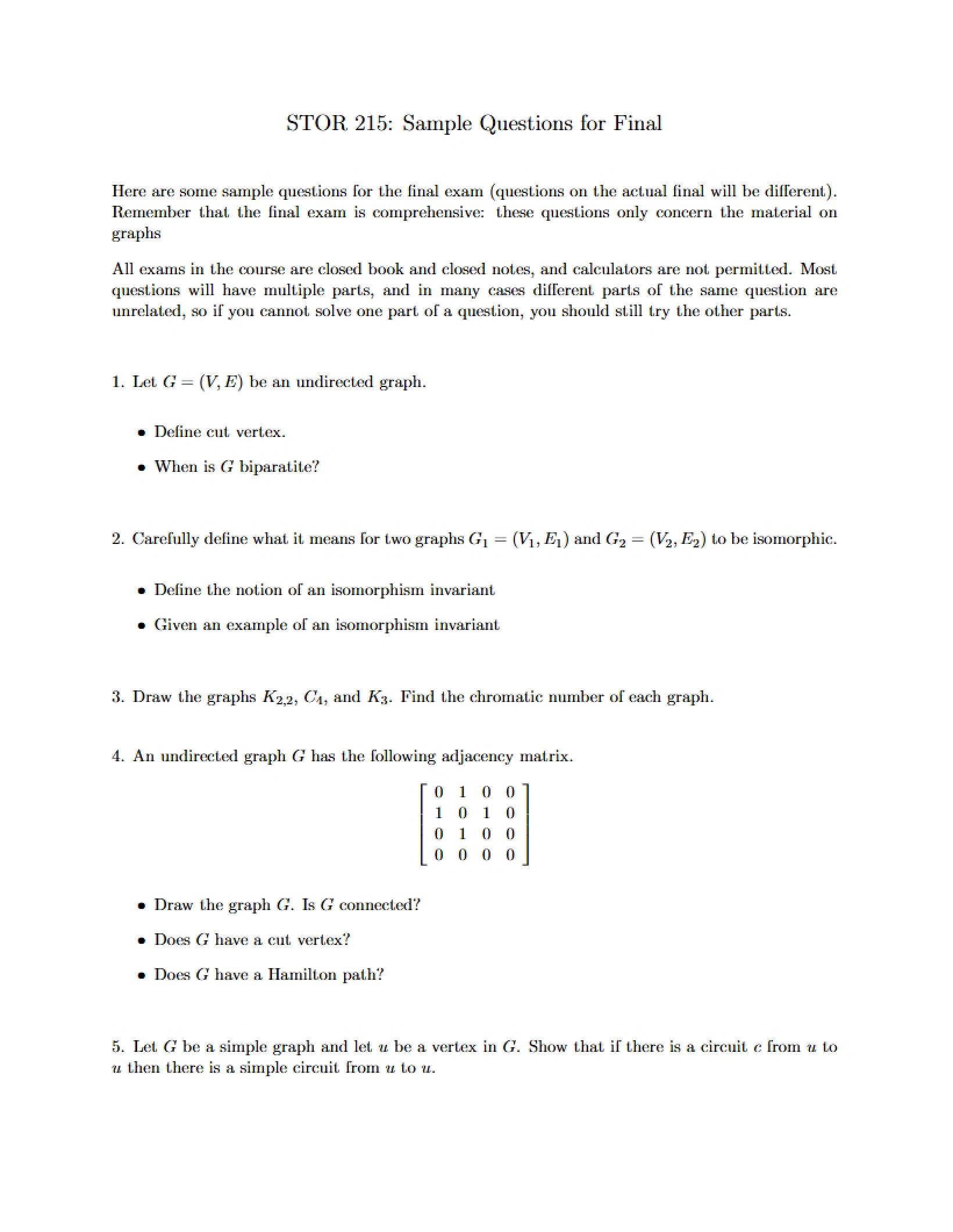 Final Exam Sample Questions