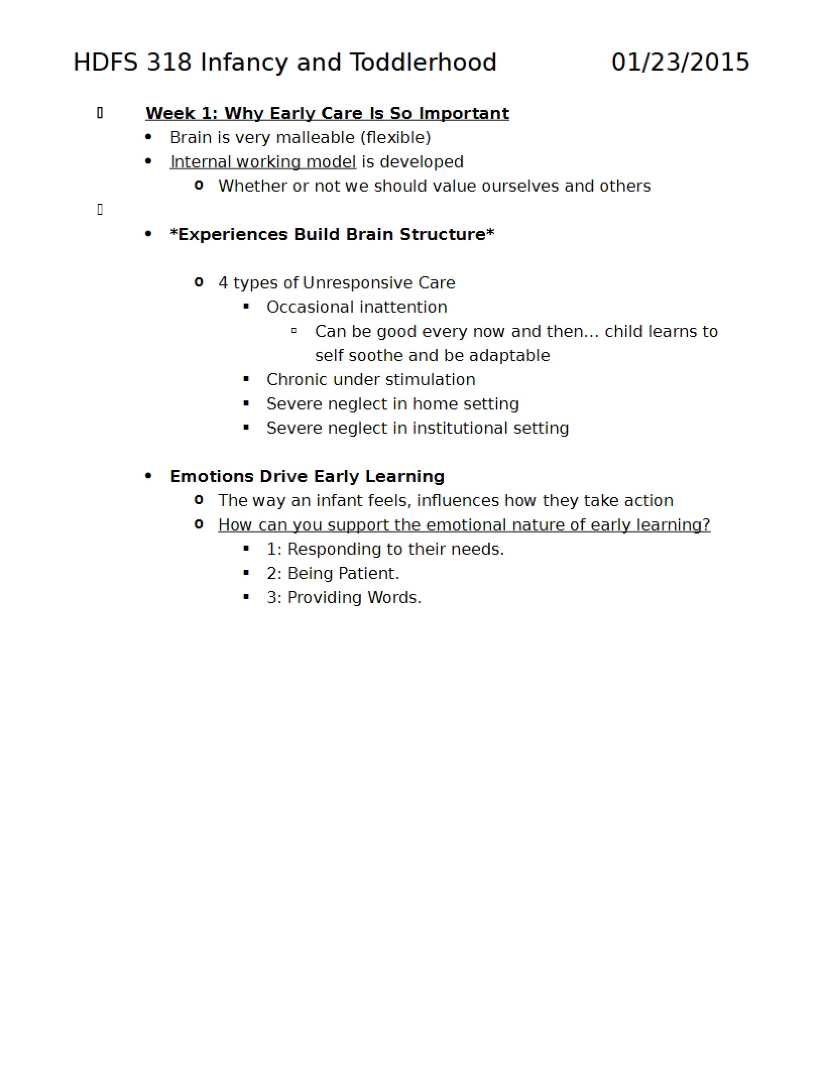 Notes on Toddlerhood and Infancy
