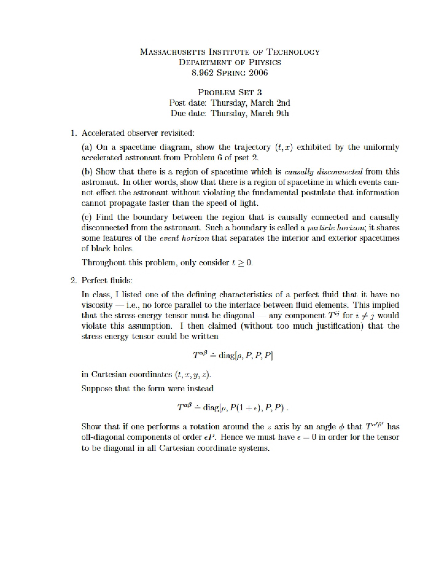 Third Problem Set (8.962)