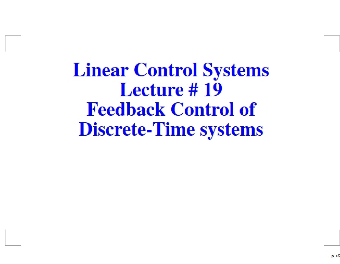 Lecture 19 Linear Control