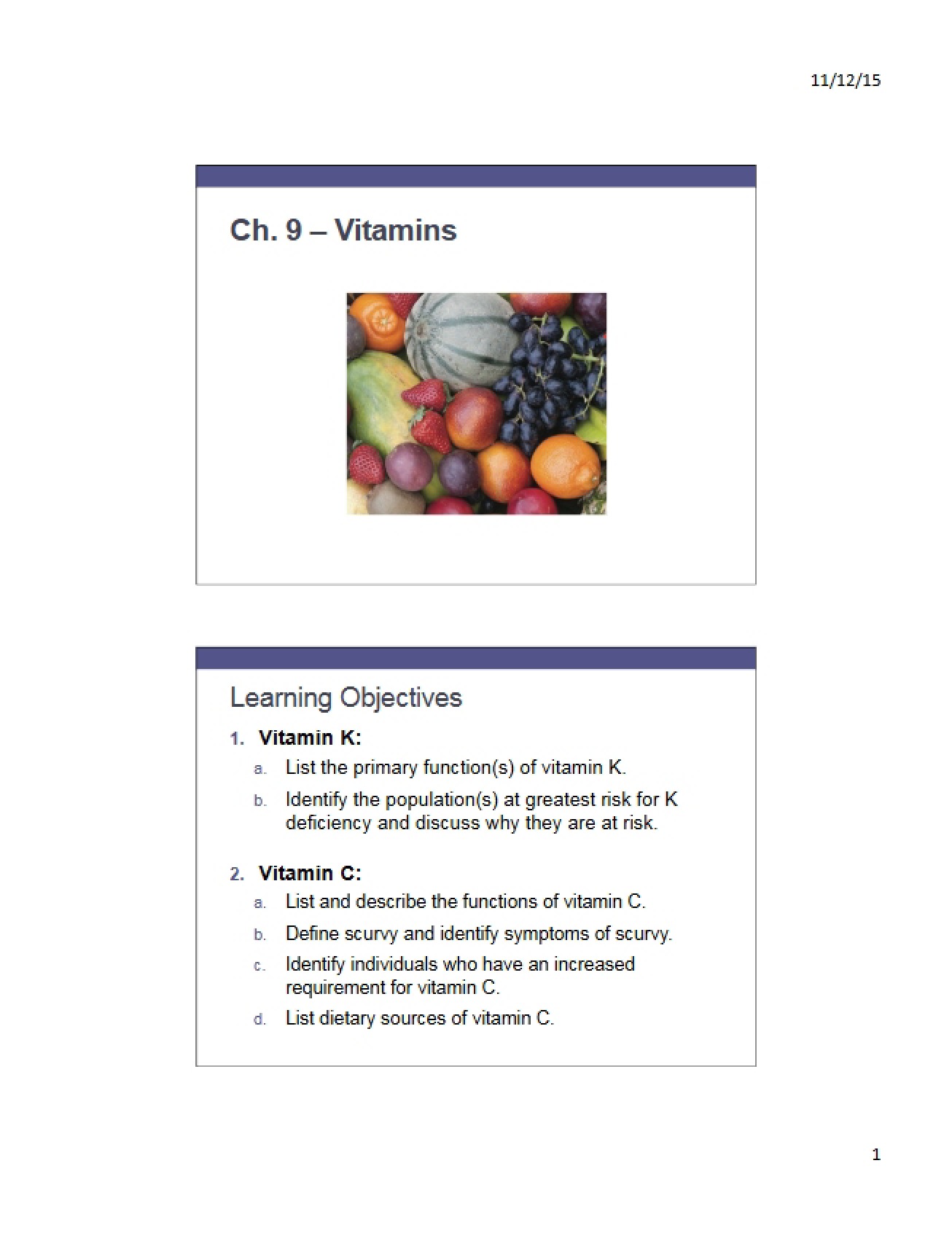 Chapter 9 Vitamins - 20 Pages