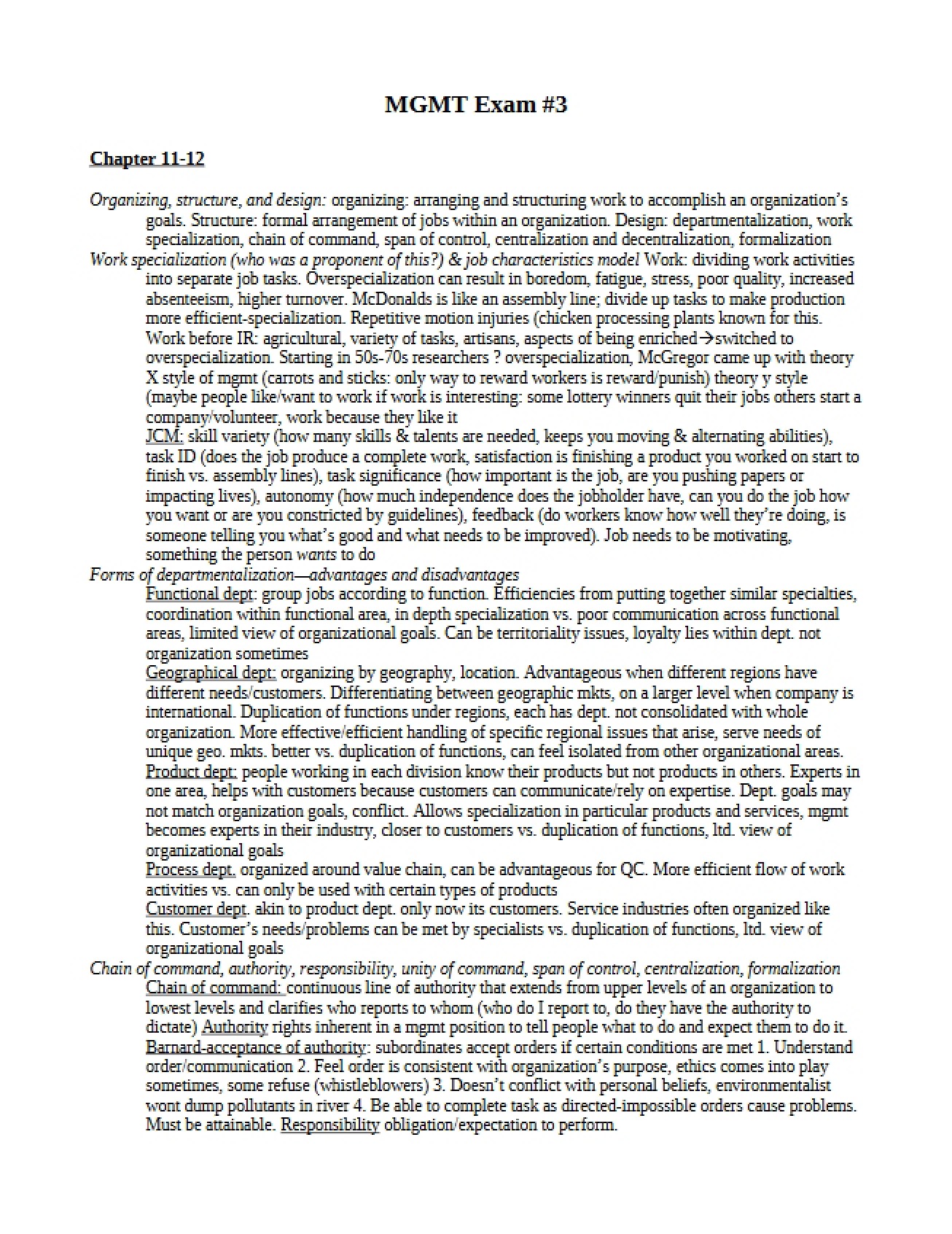 Management Exam Three