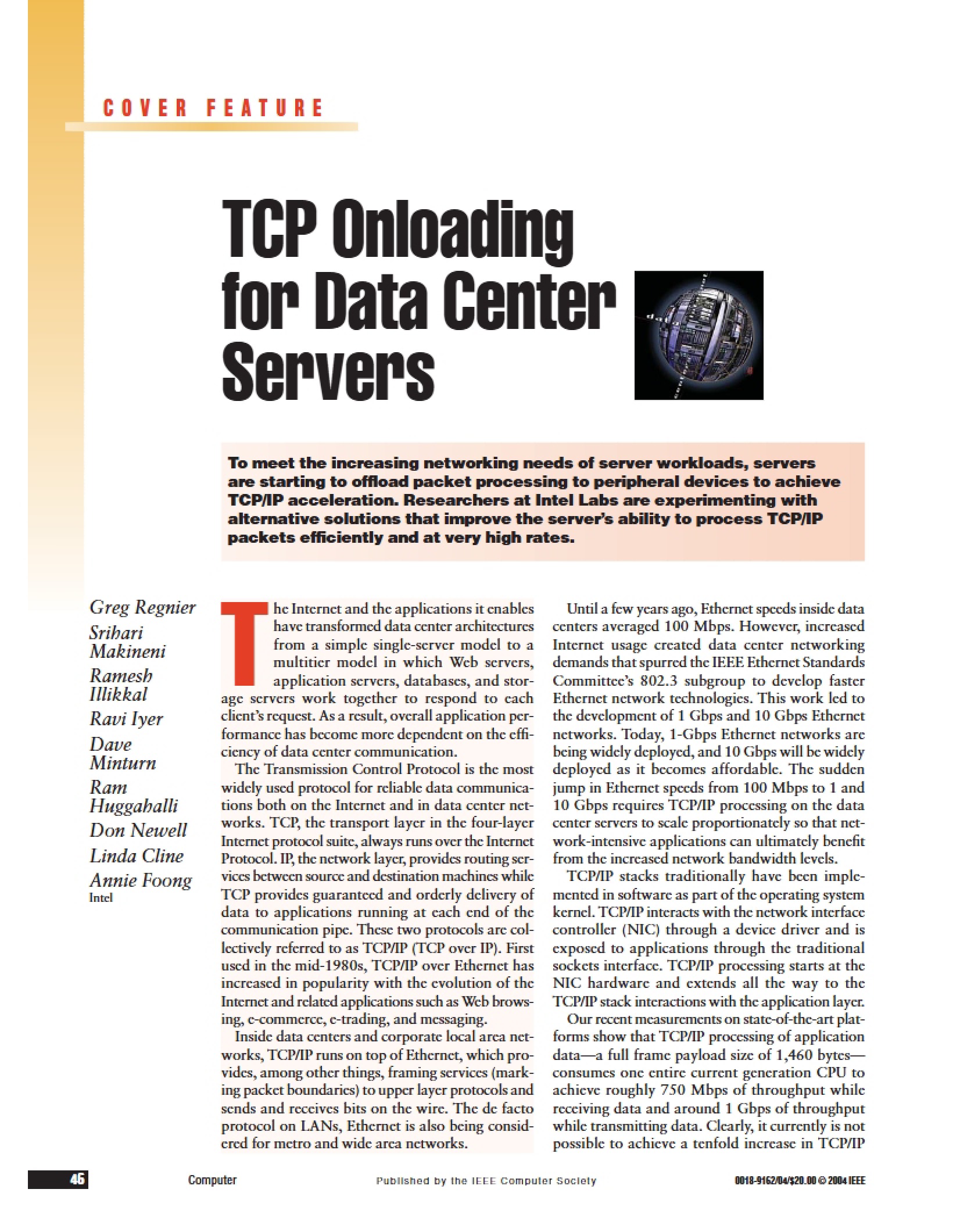 Data Center Servers TCP Onloading
