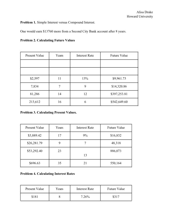 Solutions and Problems for Simple vs Compound Interest