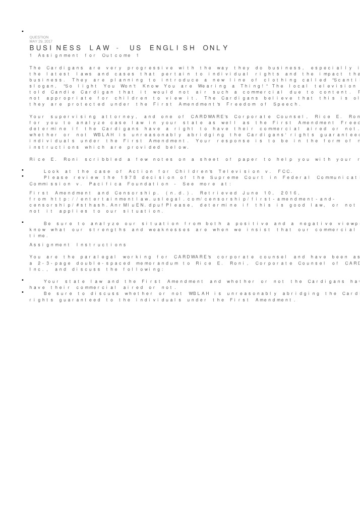 Assignment Outcome 1 - Business Law