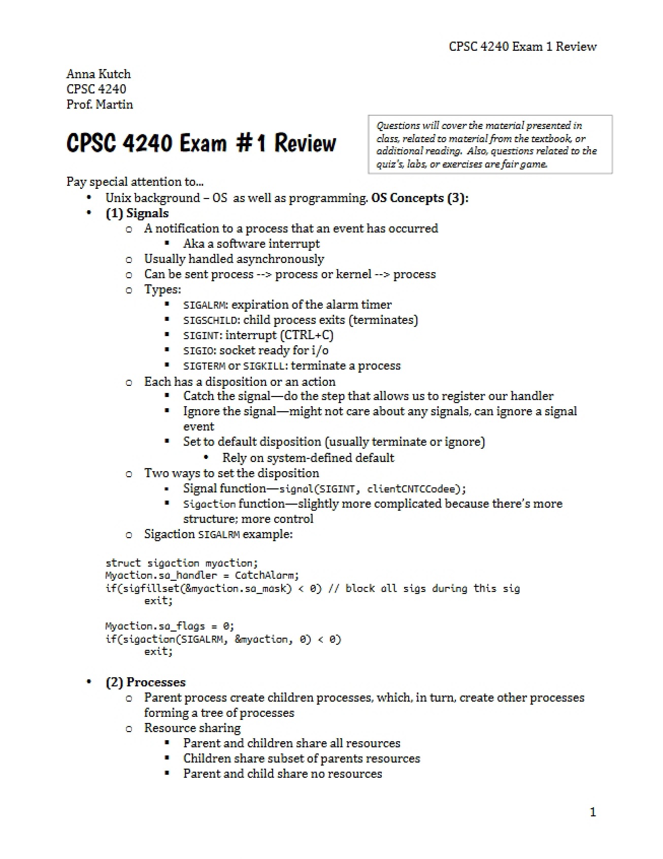 Review for Exam One