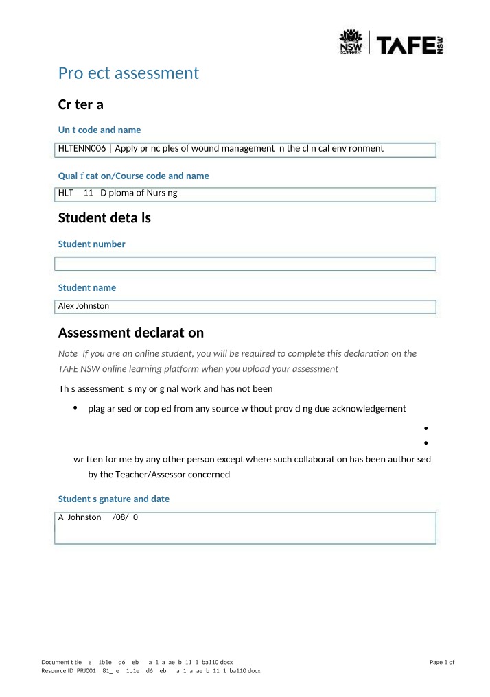 Applying Principles of Wound Management - Assessment Guide