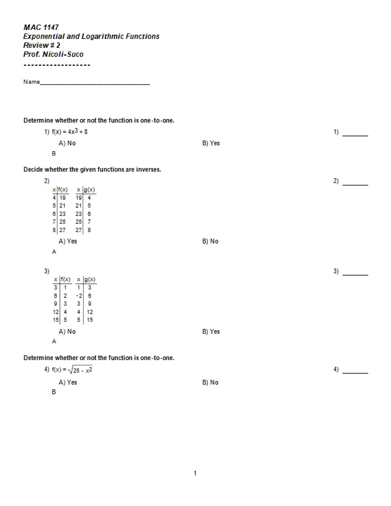 Logarithmic and Exponential Functions