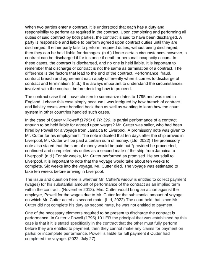 Cutter v Powell Analysis - Ramirez PLG205