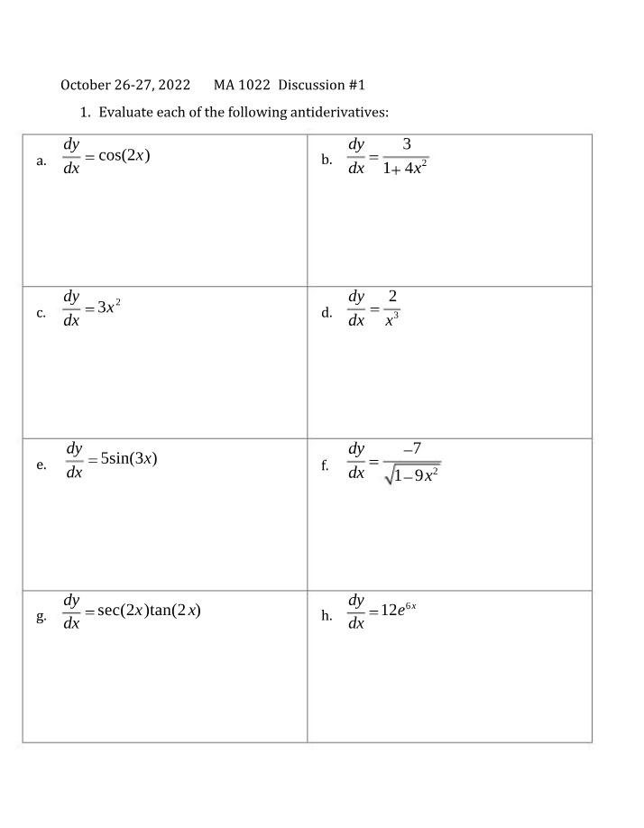 Worksheet for Discussion 1