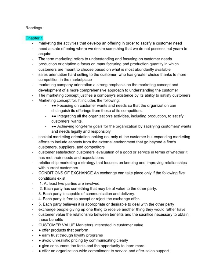 Chapter Readings for Principles of Marketing