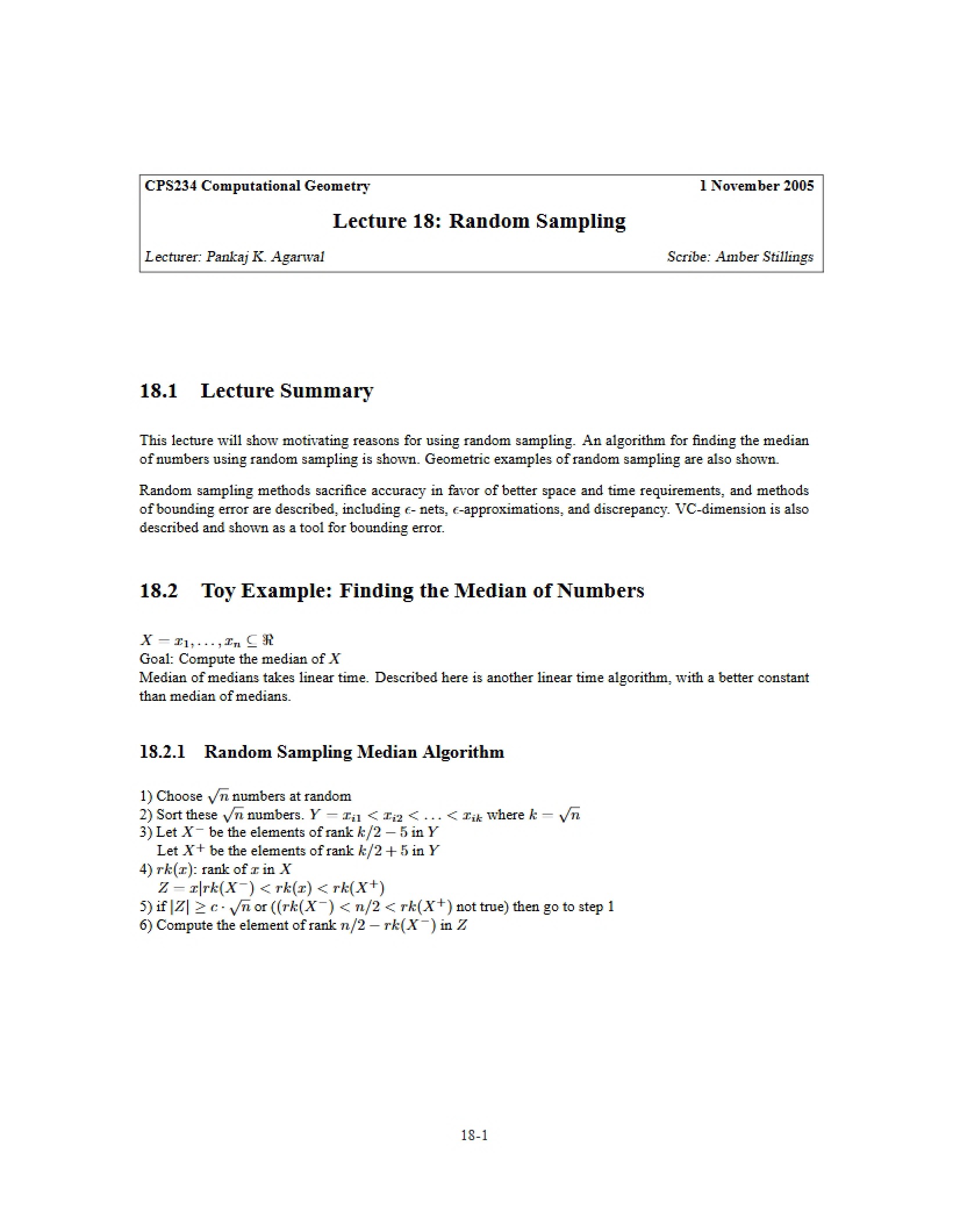 Random Sampling (Lecture 18)